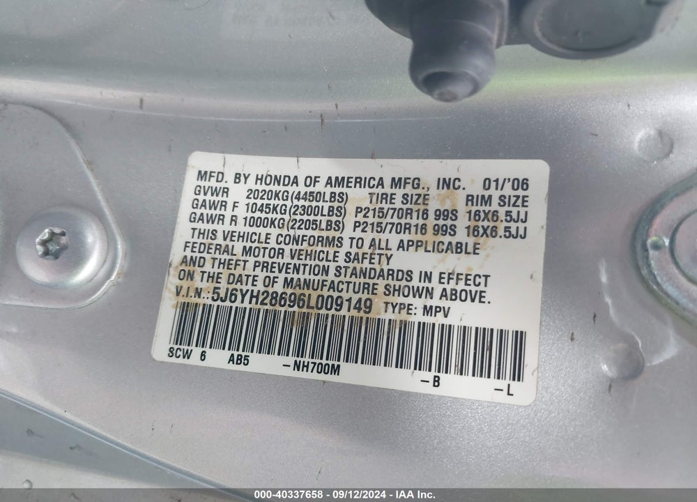 2006 HONDA ELEMENT EX VIN: 5J6YH28696L009149