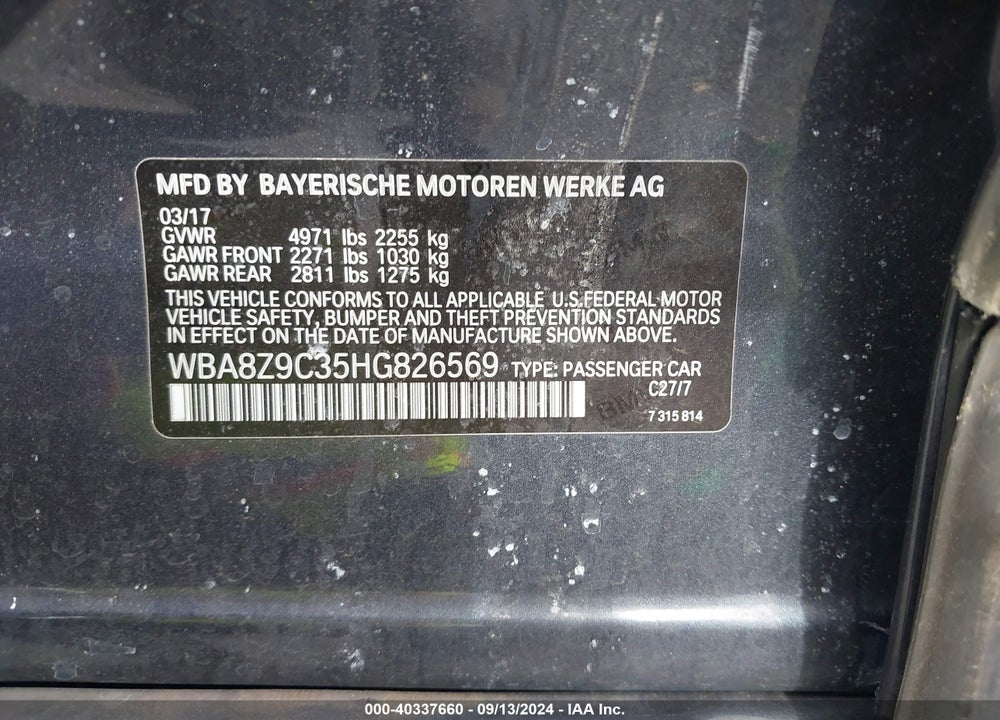 2017 BMW 330I GRAN TURISMO XDRIVE VIN: WBA8Z9C35HG826569