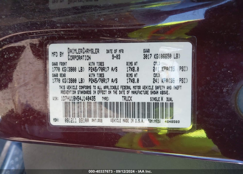 2004 DODGE RAM 1500 SLT/LARAMIE VIN: 1D7HU18N54J140435