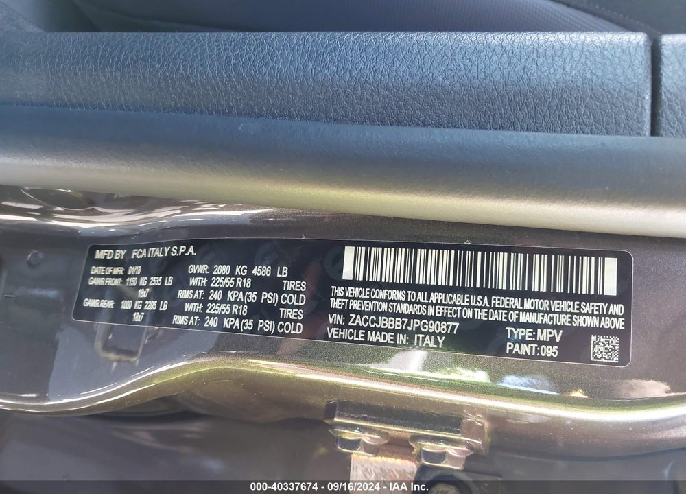 2018 JEEP RENEGADE ALTITUDE 4X4 VIN: ZACCJBBB7JPG90877