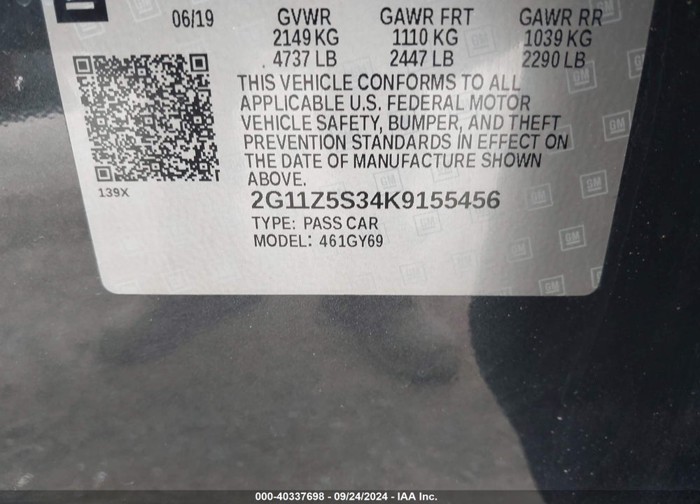 2019 CHEVROLET IMPALA LT VIN: 2G11Z5S34K9155456