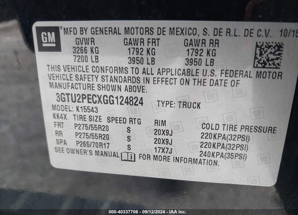 2016 GMC SIERRA 1500 DENALI VIN: 3GTU2PECXGG124824