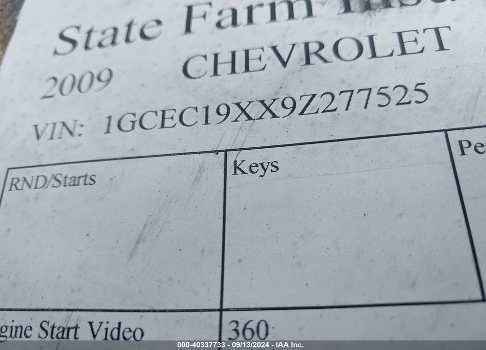 2009 CHEVROLET SILVERADO 1500 WORK TRUCK VIN: 1GCEC19XX9Z277525