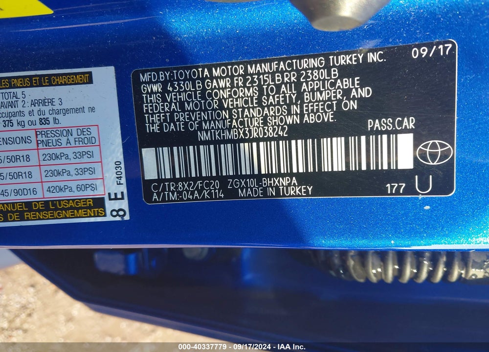 2018 TOYOTA C-HR XLE PREMIUM VIN: NMTKHMBX3JR038242