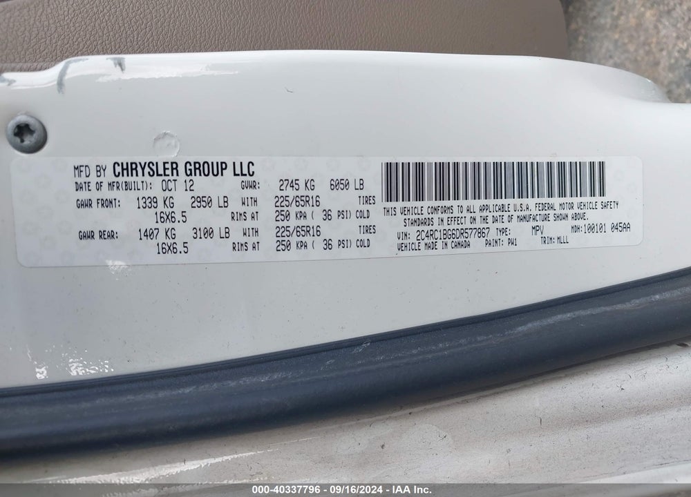 2013 CHRYSLER TOWN & COUNTRY TOURING VIN: 2C4RC1BG6DR577867