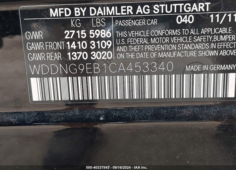 2012 MERCEDES-BENZ S 550 4MATIC VIN: WDDNG9EB1CA453340