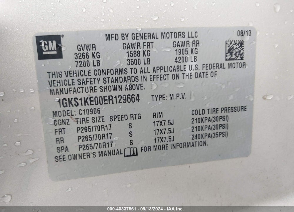 2014 GMC YUKON XL 1500 SLT VIN: 1GKS1KE00ER129664