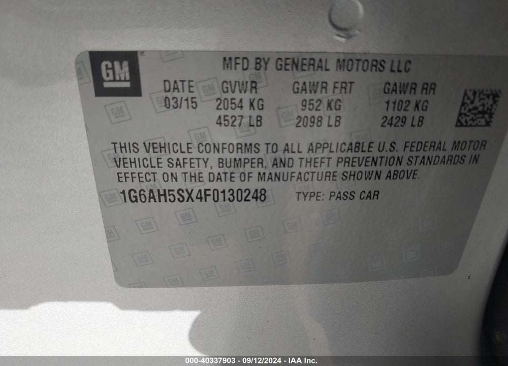 2015 CADILLAC ATS LUXURY VIN: 1G6AH5SX4F0130248