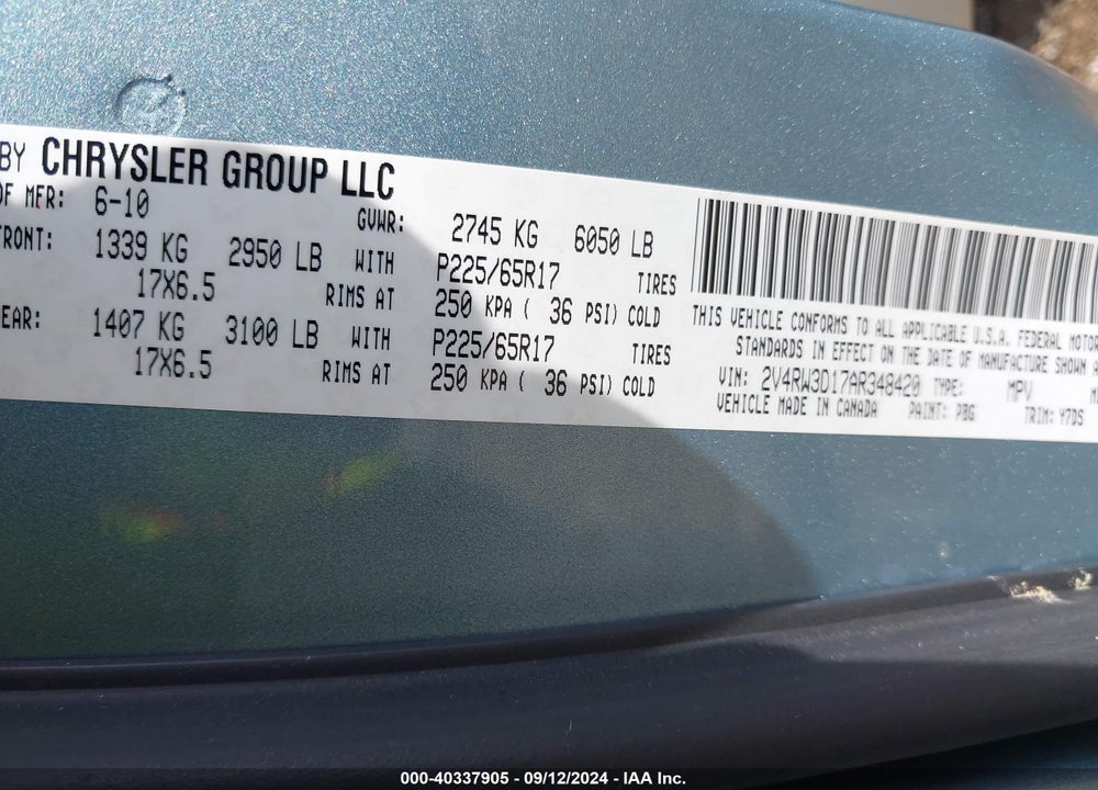 2010 VOLKSWAGEN ROUTAN SE VIN: 2V4RW3D17AR348420