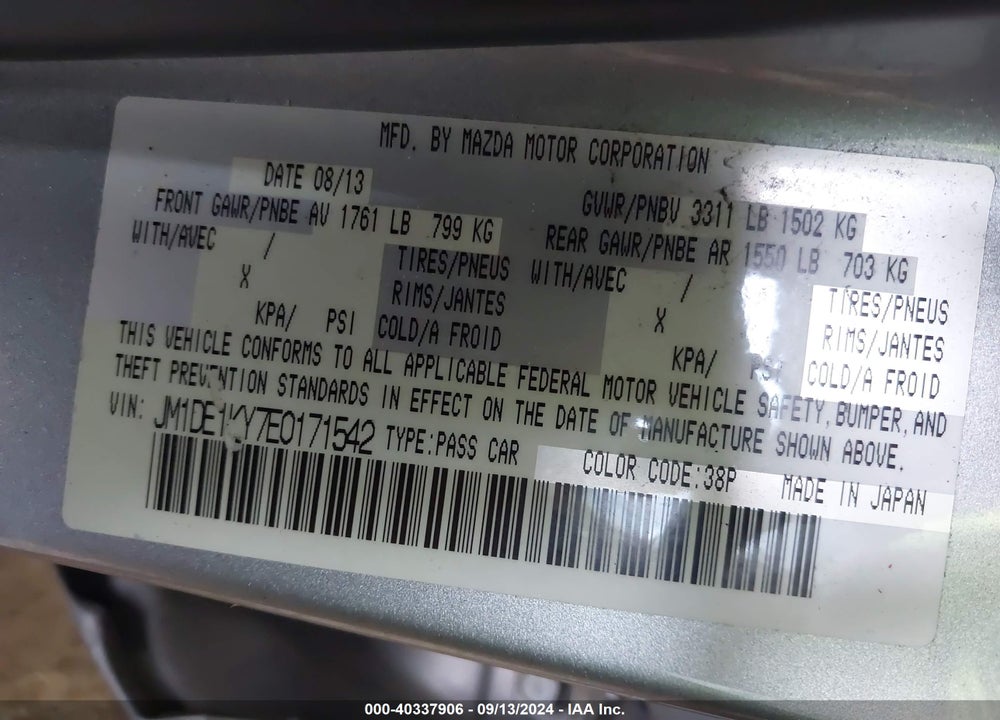 2014 MAZDA 2 SPORT VIN: JM1DE1KY7E0171542