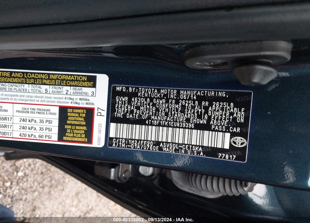 2014 TOYOTA CAMRY SE VIN: 4T1BF1FK1EU839396