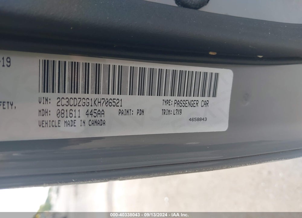 2019 DODGE CHALLENGER SXT AWD VIN: 2C3CDZGG1KH706521
