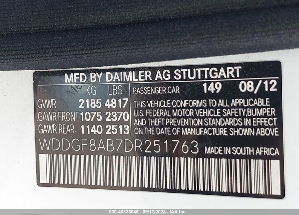 2013 MERCEDES-BENZ C 300 LUXURY 4MATIC/SPORT 4MATIC VIN: WDDGF8AB7DR251763
