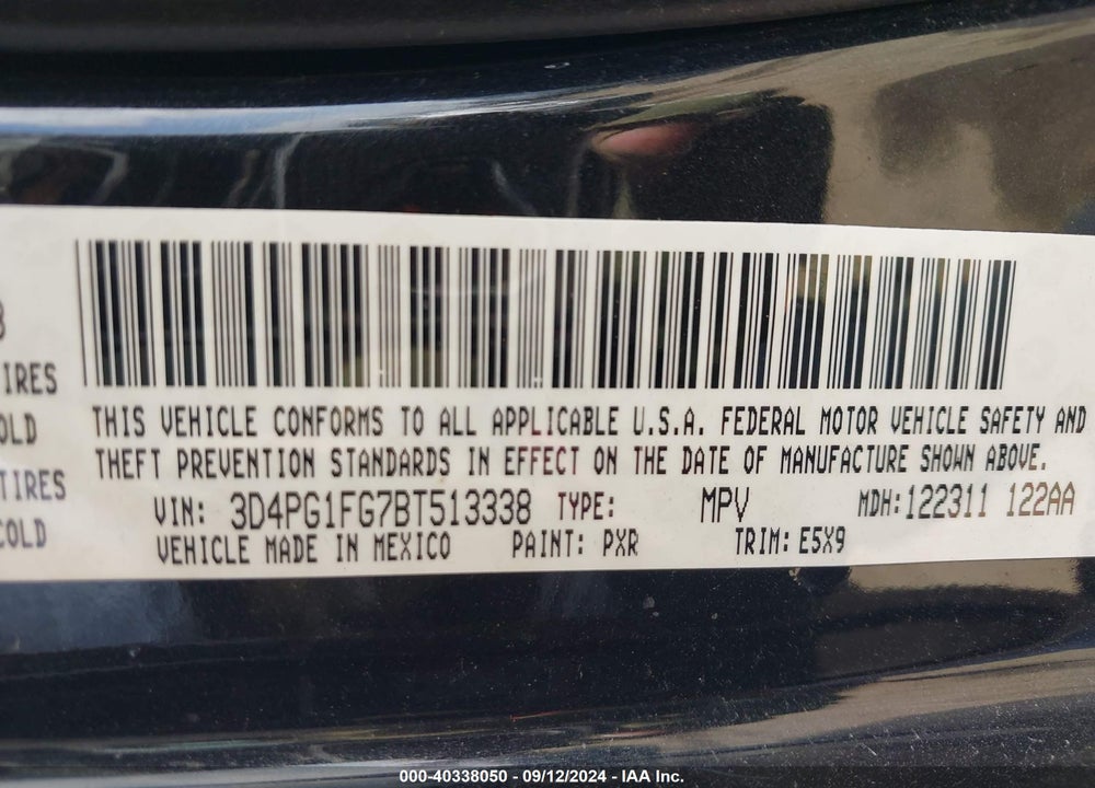 2011 DODGE JOURNEY MAINSTREET VIN: 3D4PG1FG7BT513338