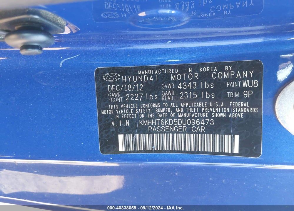 2013 HYUNDAI GENESIS 2.0T VIN: KMHHT6KD5DU096473