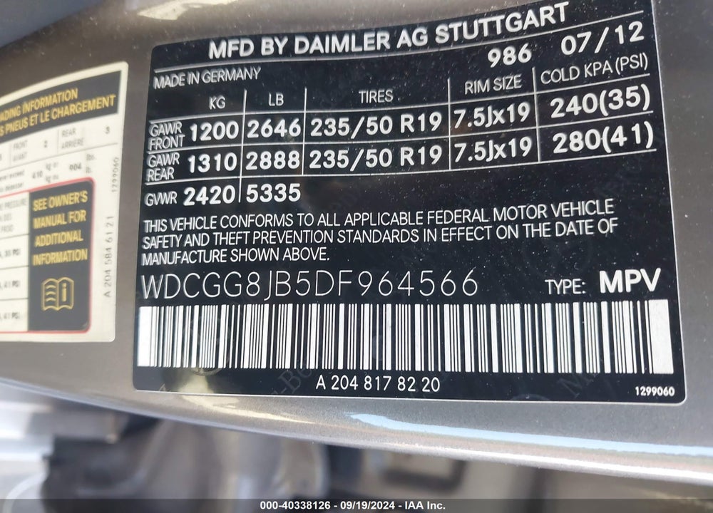 2013 MERCEDES-BENZ GLK 350 4MATIC VIN: WDCGG8JB5DF964566
