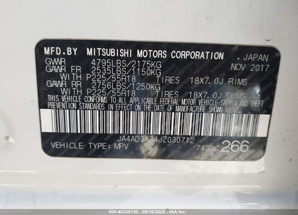 2018 MITSUBISHI OUTLANDER LE VIN: JA4AD3A34JZ030712