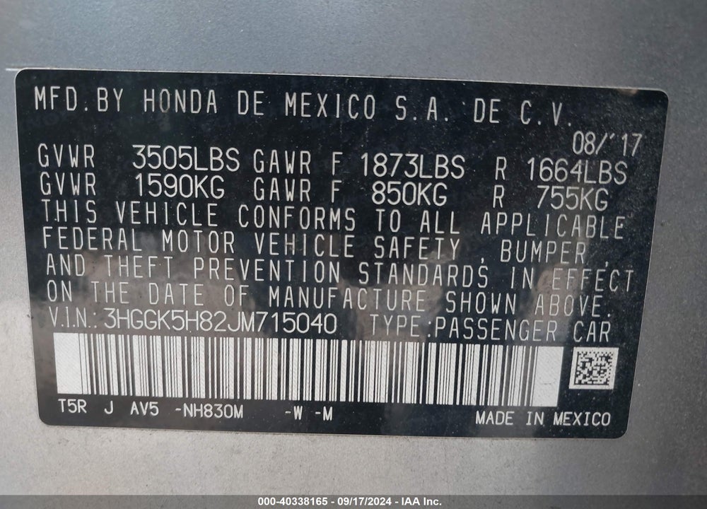 2018 HONDA FIT EX VIN: 3HGGK5H82JM715040