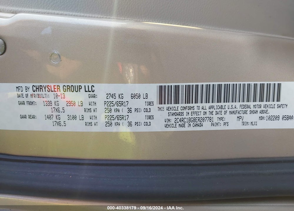 2014 CHRYSLER TOWN & COUNTRY TOURING VIN: 2C4RC1BG8ER207781