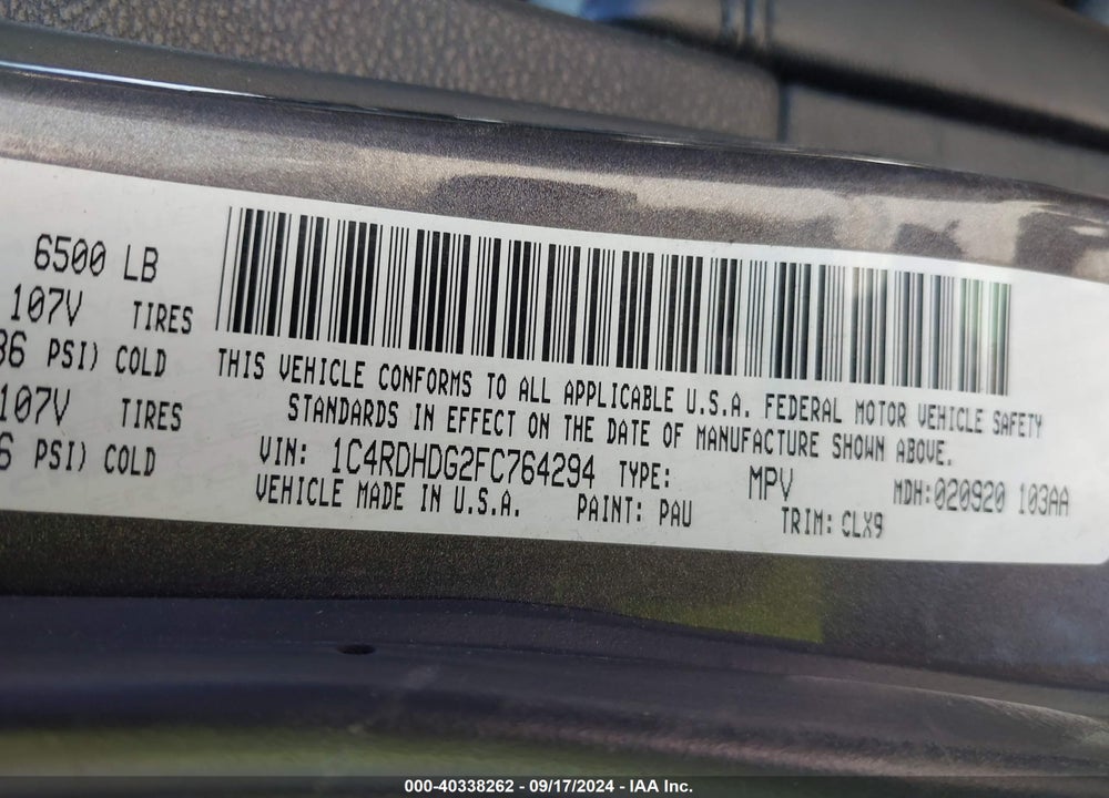 2015 DODGE DURANGO LIMITED VIN: 1C4RDHDG2FC764294