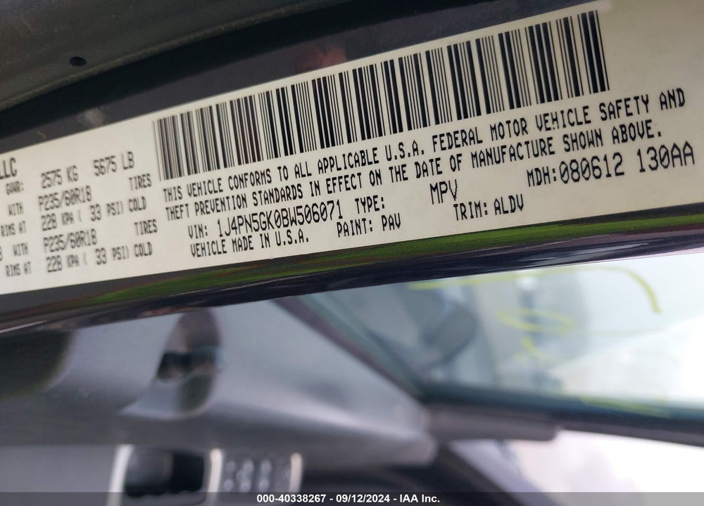 2011 JEEP LIBERTY LIMITED EDITION VIN: 1J4PN5GK0BW506071