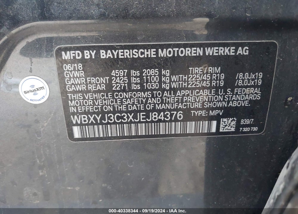 2018 BMW X2 SDRIVE28I VIN: WBXYJ3C3XJEJ84376