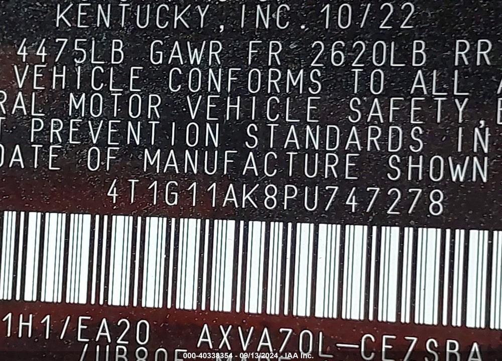 2023 TOYOTA CAMRY SE VIN: 4T1G11AK8PU747278