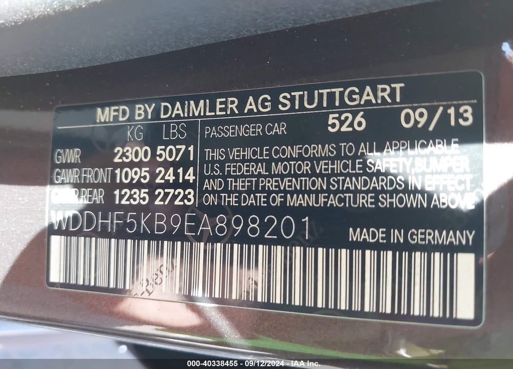 2014 MERCEDES-BENZ E 350 VIN: WDDHF5KB9EA898201