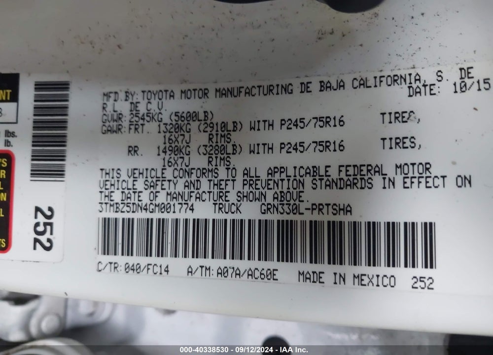2016 TOYOTA TACOMA SR5 VIN: 3TMBZ5DN4GM001774