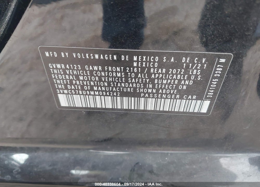 2021 VOLKSWAGEN JETTA 1.4T R-LINE/1.4T S/1.4T SE VIN: 3VWC57BU9MM094242