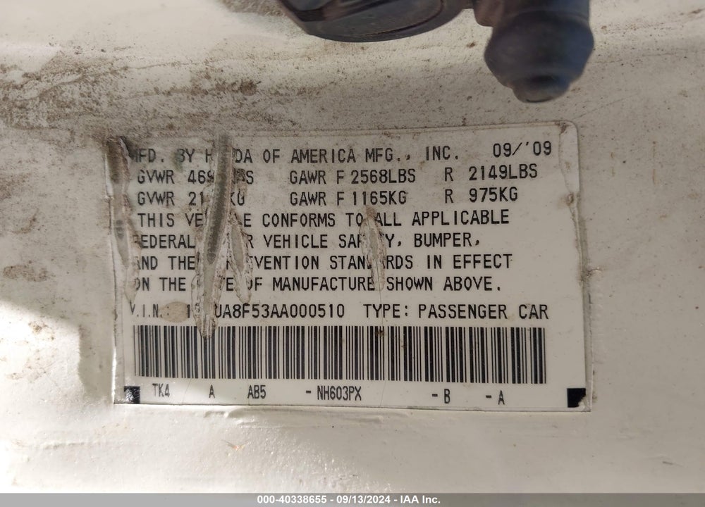 2010 ACURA TL 3.5 VIN: 19UUA8F53AA000510