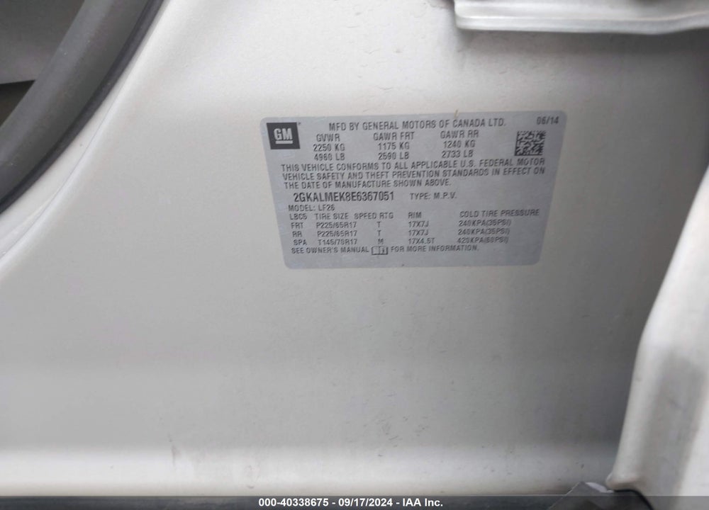 2014 GMC TERRAIN SLE-1 VIN: 2GKALMEK8E6367051