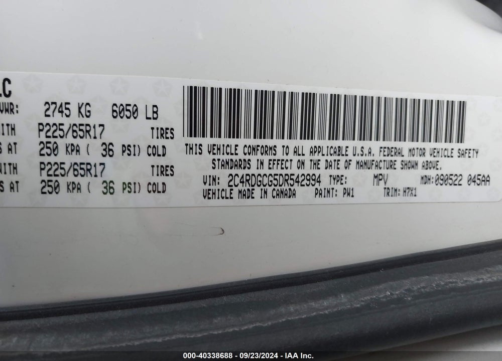 2013 DODGE GRAND CARAVAN SXT VIN: 2C4RDGCG5DR542994