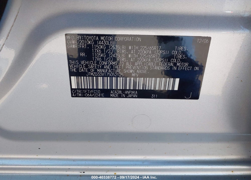 2007 TOYOTA RAV4 VIN: JTMZD33V175052125