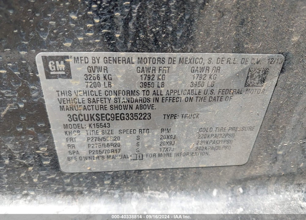 2014 CHEVROLET SILVERADO 1500 VIN: 3GCUKSEC9EG335223