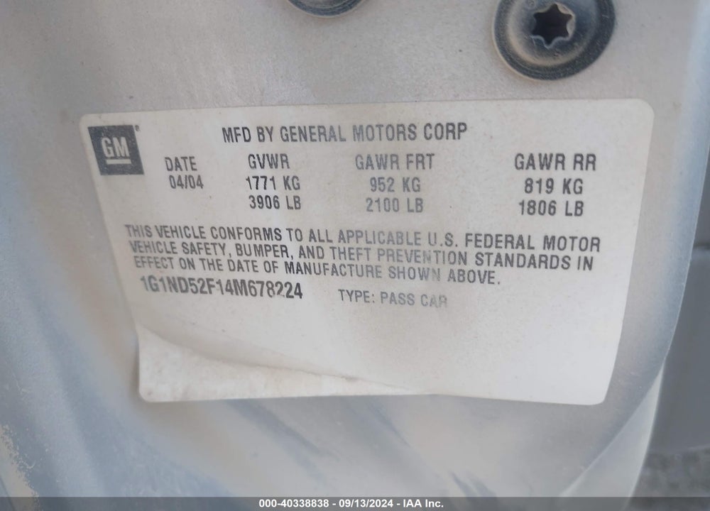2004 CHEVROLET CLASSIC VIN: 1G1ND52F14M678224