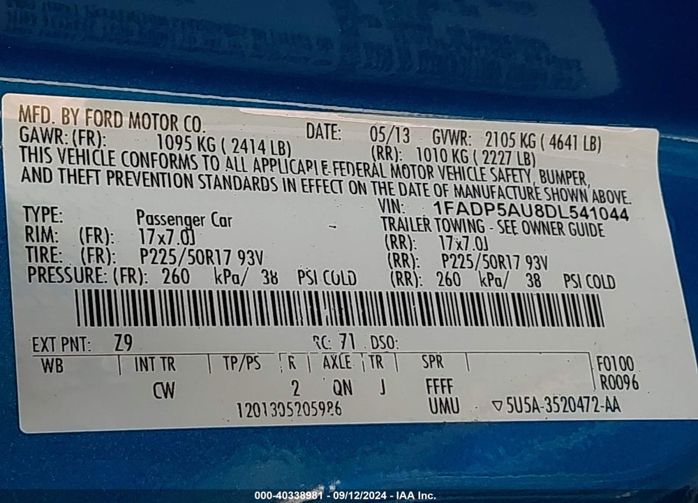 2013 FORD C-MAX HYBRID SE VIN: 1FADP5AU8DL541044