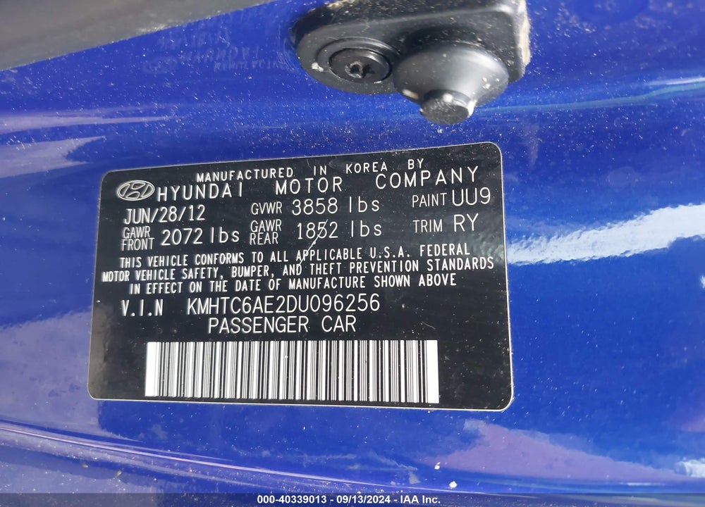 2013 HYUNDAI VELOSTER TURBO W/BLACK VIN: KMHTC6AE2DU096256