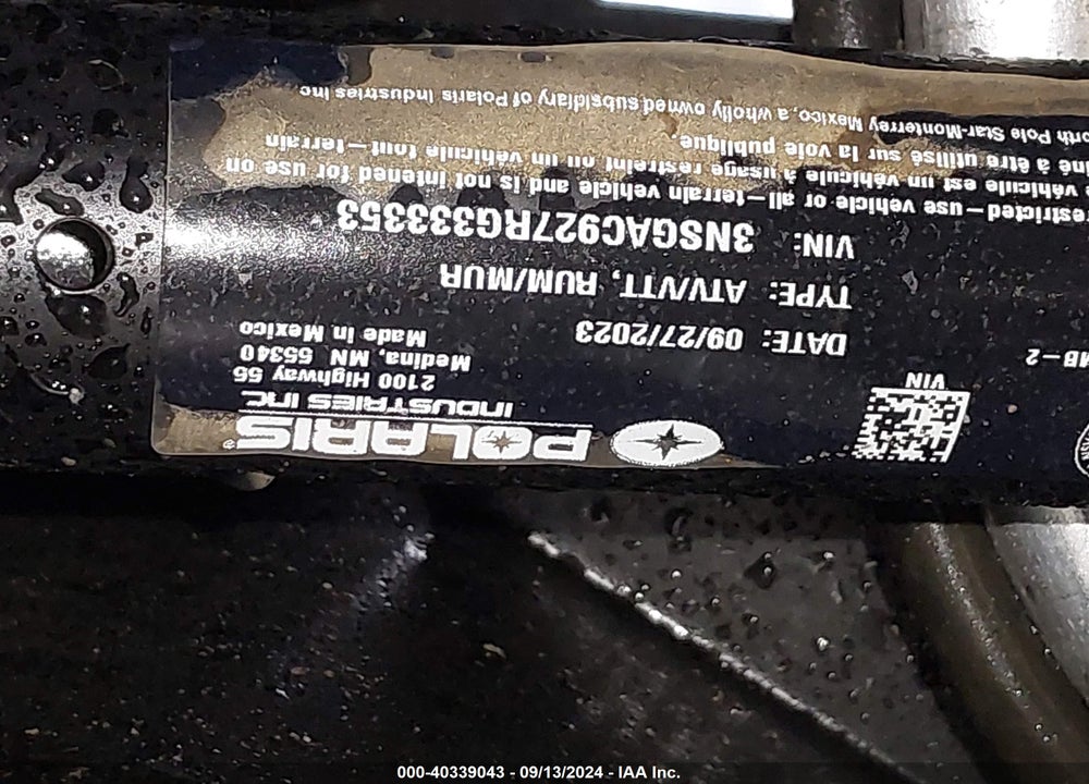 2024 POLARIS RZR TURBO R PREMIUM RIDE COMMAND VIN: 3NSGAC927RG333353