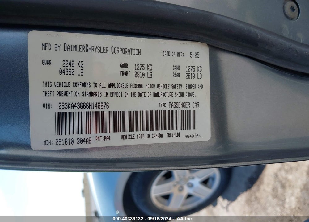 2006 DODGE CHARGER VIN: 2B3KA43G66H148276