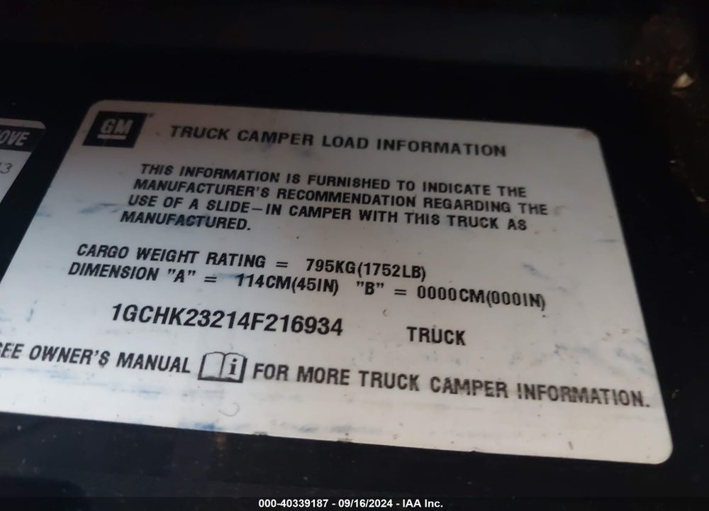 2004 CHEVROLET SILVERADO 2500HD LT VIN: 1GCHK23214F216934