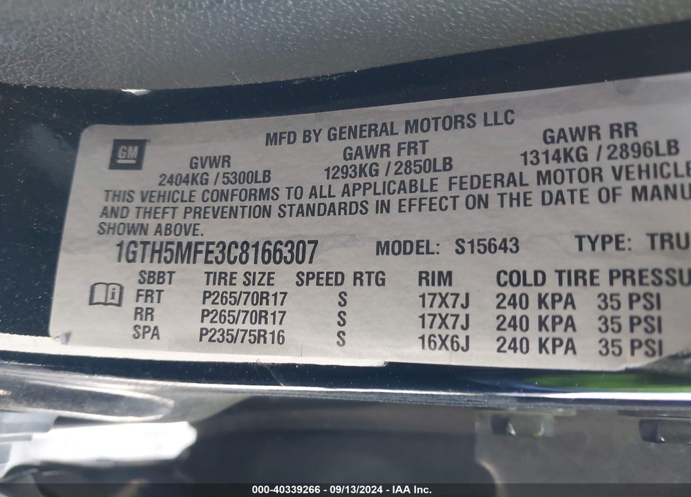 2012 GMC CANYON SLE1 VIN: 1GTH5MFE3C8166307
