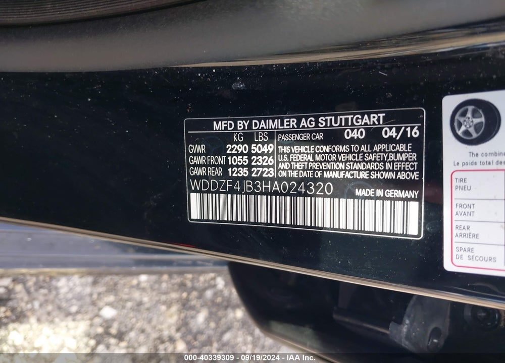 2017 MERCEDES-BENZ E 300 VIN: WDDZF4JB3HA024320