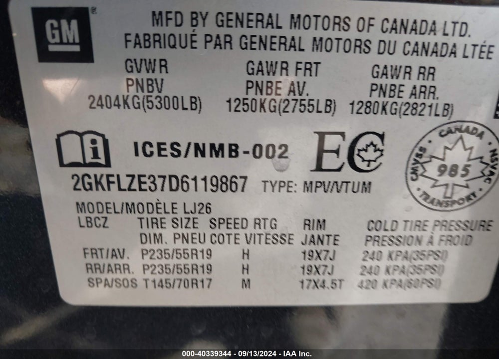2013 GMC TERRAIN DENALI VIN: 2GKFLZE37D6119867