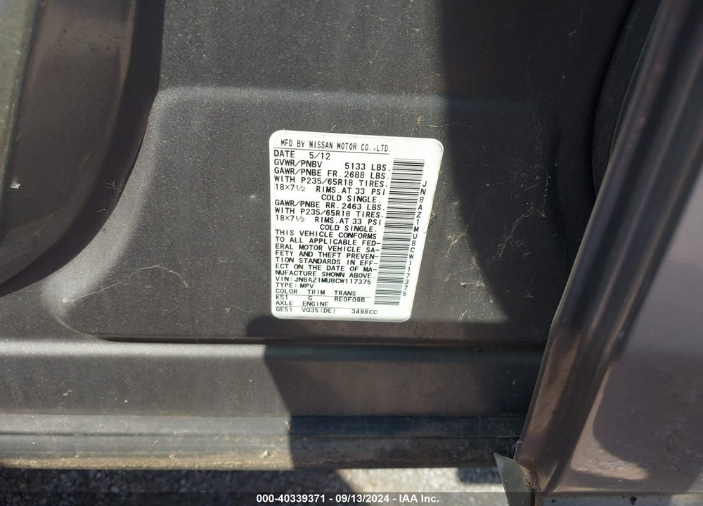 2012 NISSAN MURANO SL VIN: JN8AZ1MU8CW117375