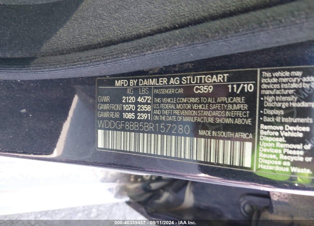2011 MERCEDES-BENZ C 300 LUXURY 4MATIC/SPORT 4MATIC VIN: WDDGF8BB5BR157280