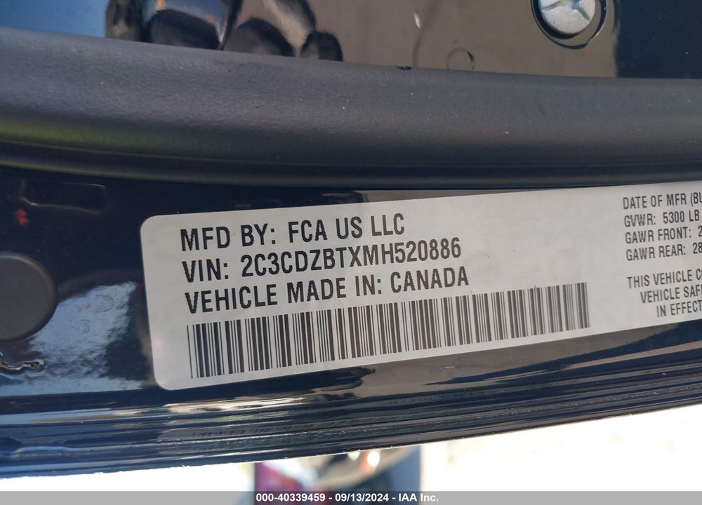 2021 DODGE CHALLENGER R/T VIN: 2C3CDZBTXMH520886