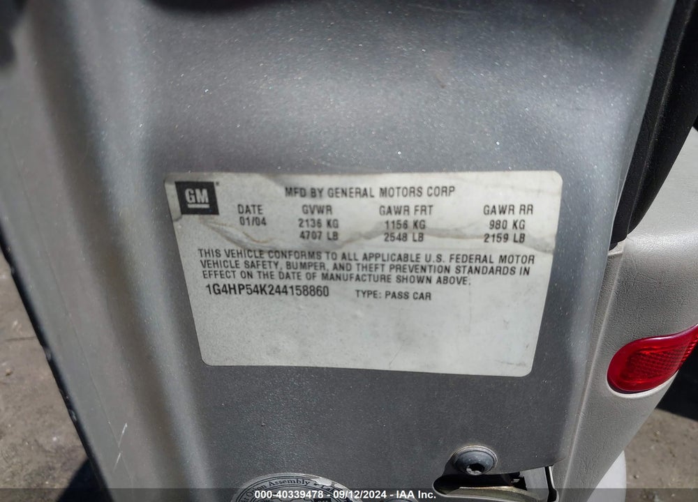 2004 BUICK LESABRE CUSTOM VIN: 1G4HP54K244158860