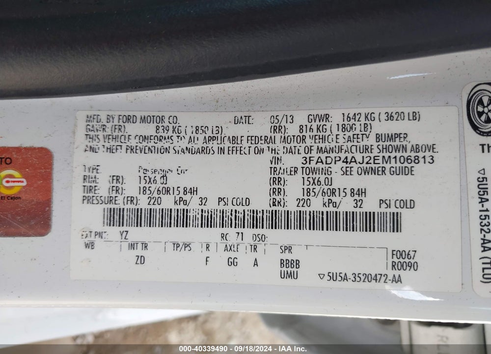 2014 FORD FIESTA S VIN: 3FADP4AJ2EM106813