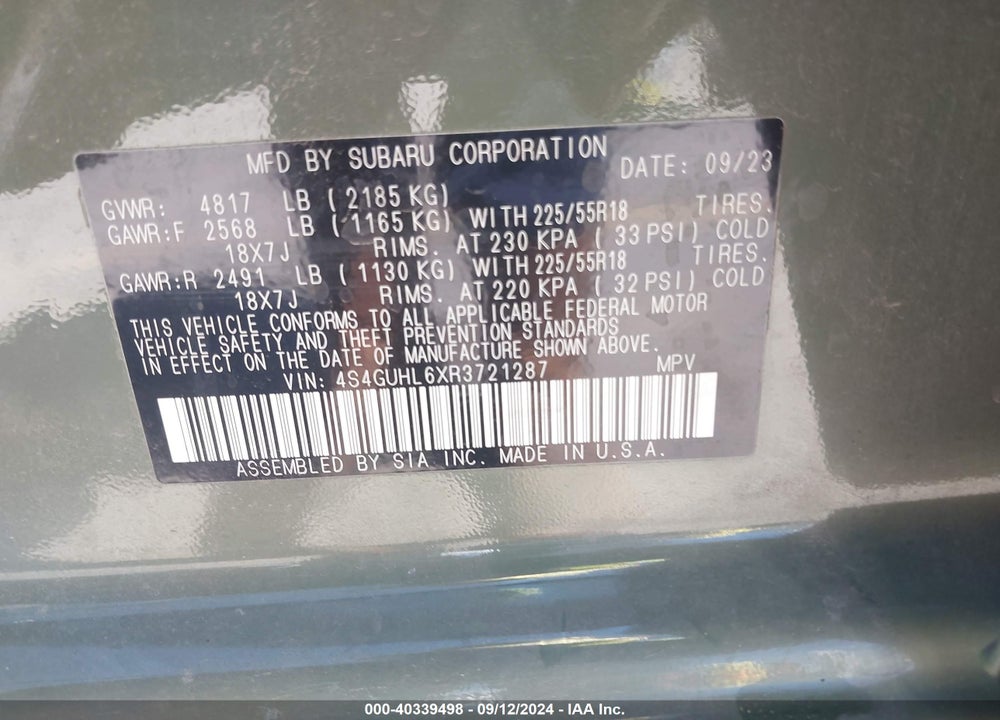 2024 SUBARU CROSSTREK LIMITED VIN: 4S4GUHL6XR3721287
